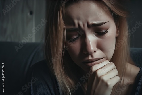 Portrait of sad person, portrat of sad young woman illness, despair and depression concept photo