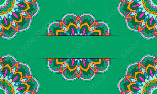 Cute colorful mandala background with negative space frame