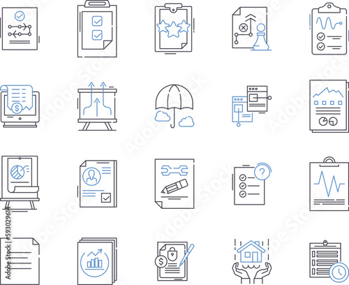 insurance business outline icons collection. Insurance, Business, Risk, Coverage, Policy, Industry, Claims vector and illustration concept set. Underwriting, Liability, Investment linear signs