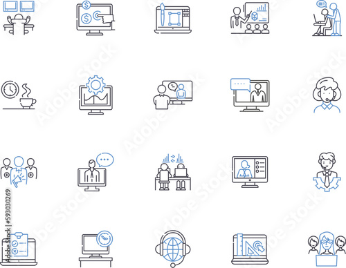 Working people outline icons collection. Labor, Employees, Staff, Personnel, Workforce, Professionals, Employed vector and illustration concept set. Executives, Operatives, Occupants linear signs