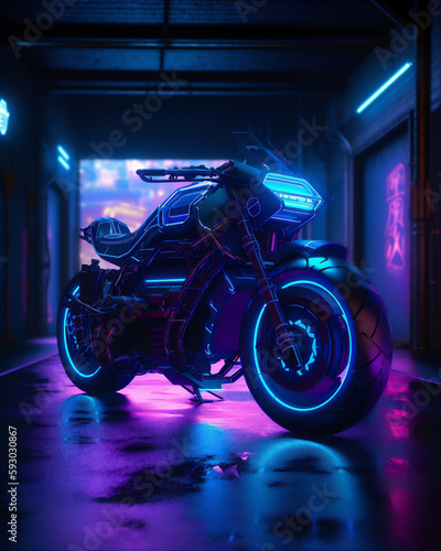 Future neon tech with motorcycle