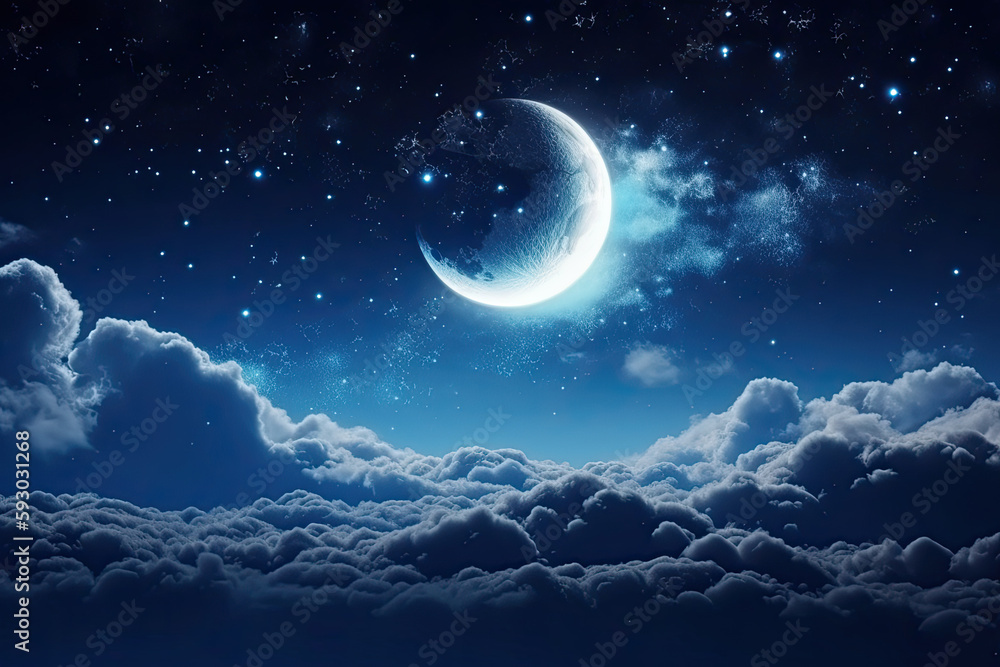 Night sky with clouds and stars, abstract watercolor texture background, illustration, created using ai tool Night sky with clouds and stars, abstract watercolor texture background, illustration, created using ai tool
