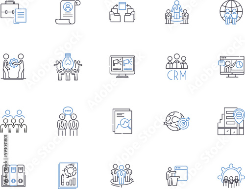 Outsourcing company outline icons collection. outsourcing, company, consultancy, provider, contractor, supplier, specialist vector and illustration concept set. service, offshoring, staff-leasing