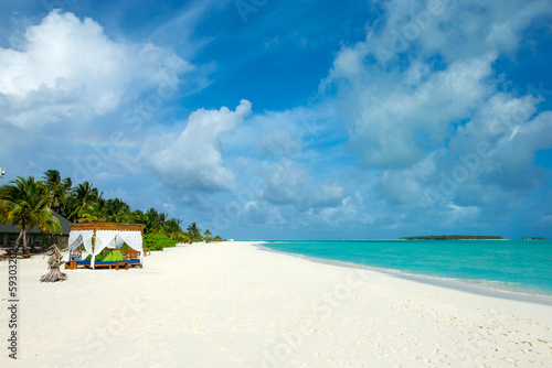 tropical Maldives island with white sandy beach and sea. palm © Pakhnyushchyy