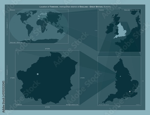 Tameside, England - Great Britain. Described location diagram photo