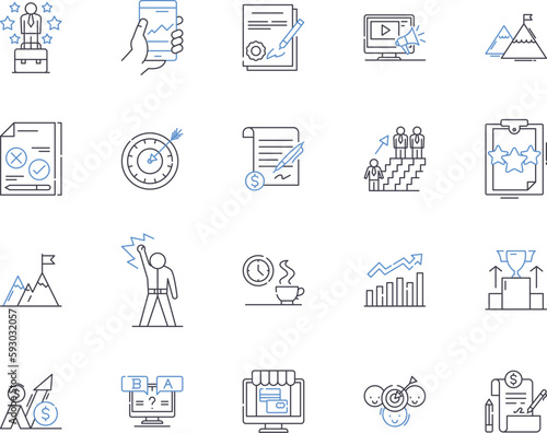 Company success outline icons collection. Profitability, Profits, Expansion, Productivity, Efficiency, Growth, Return vector and illustration concept set. Return On Investment, Market Share