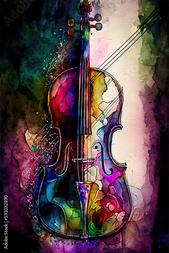 Generative AI illustration of colorful abstract musical passion poster depicting the passion and love of music photo