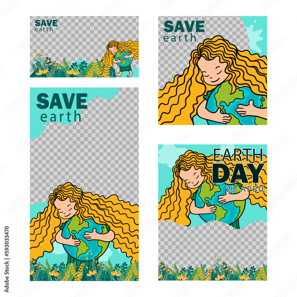 earth day Social media post feed. Set of Editable square, landscape, and portrait banner template design for Modern post on social media. minimalist theme background vector.