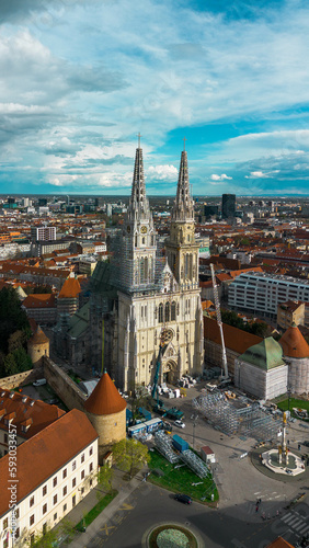 Photography of the Cathedral of Zagreb, Croatia shooted with a dji dron