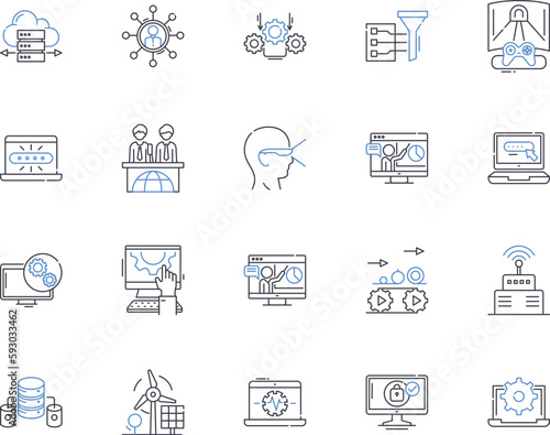 Automation and high tech outline icons collection. Automation, High-tech, Robotics, AI, Machine-Learning, Tech, Automated vector and illustration concept set. Smart, IoT, Digital linear signs