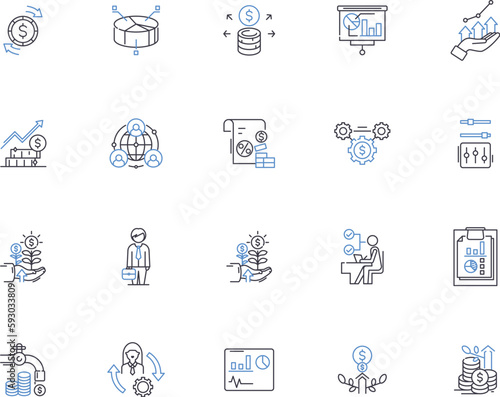 Economy outline icons collection. Finance, market, wealth, capital, banking, revenue, trade vector and illustration concept set. growth, stocks, industry linear signs