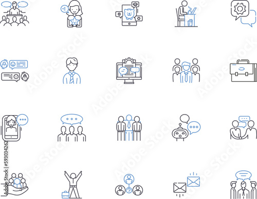 Clients outline icons collection. Customers, Consumers, Patrons, Buyers, Subscribers, Audience, Users vector and illustration concept set. Clients, Guests, Cliques linear signs