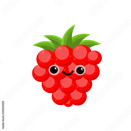 Kawaii  raspberry with leaves isolated