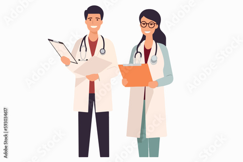 woman doctor holds a medical record and smile on a white background, vector flat illustration, Medical concept, Health сare сoncept


