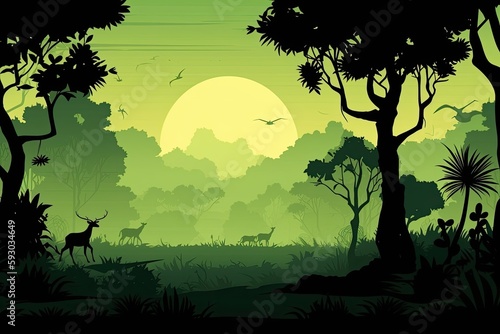 silhouette of a savanna forest in solitude. Generative AI