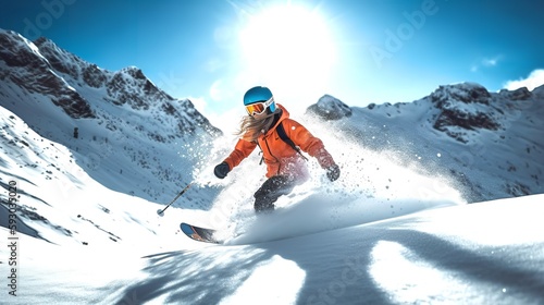 a man/woman skiing and snowboarding