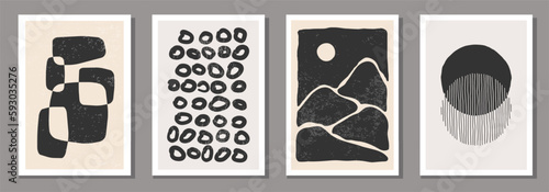 Set of minimalist posters with abstract organic shapes composition