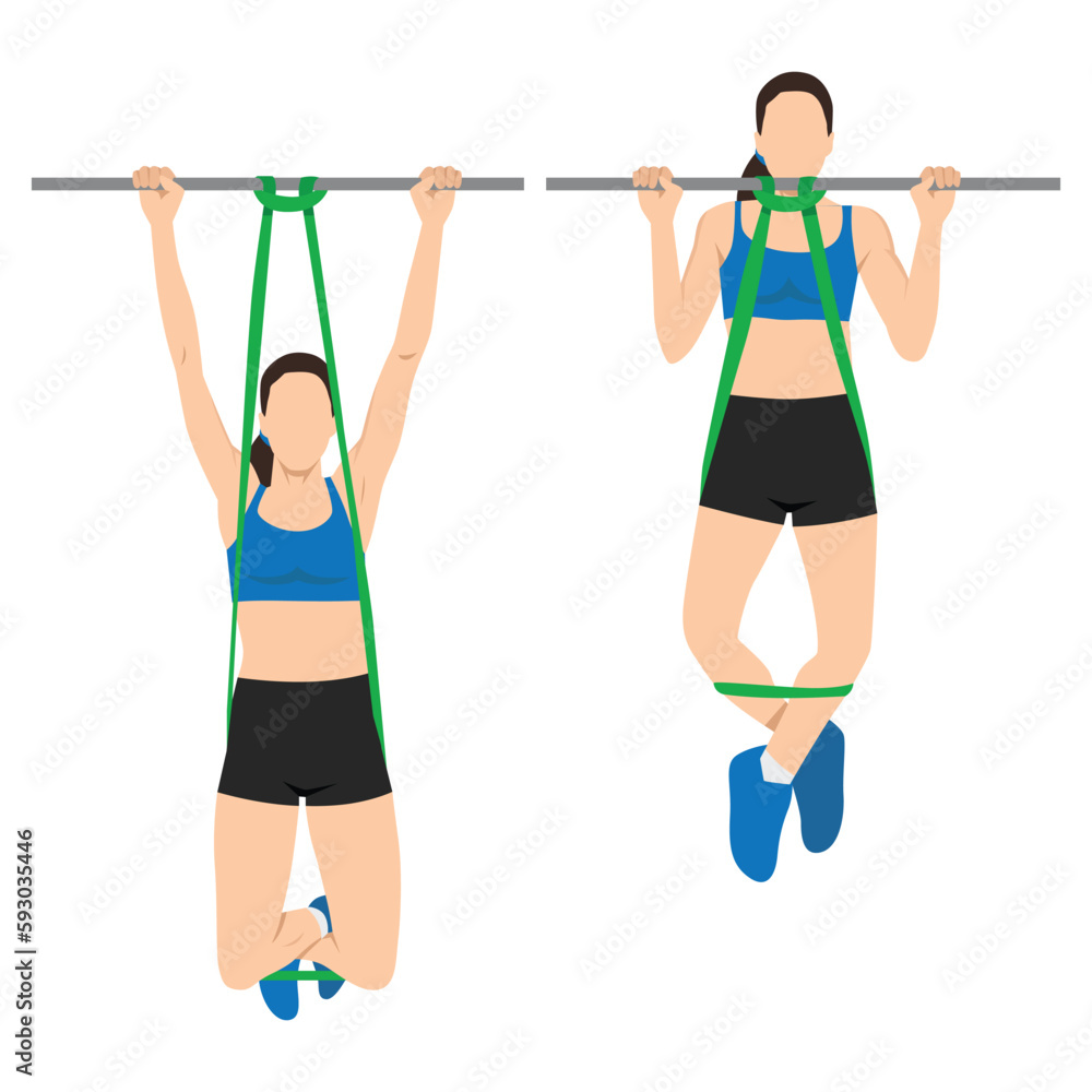 Woman doing pull ups using resistance band, resistance band assisted pull ups Woman doing pull ups using resistance band, resistance band assisted pull ups