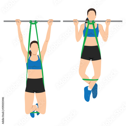 Woman doing pull ups using resistance band, resistance band assisted pull ups