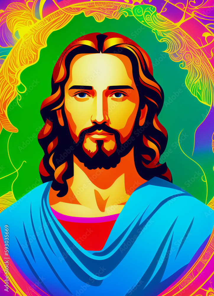colorful jesus face, create with generative Ai