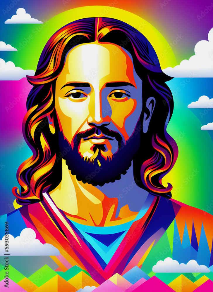 colorful jesus face, create with generative Ai