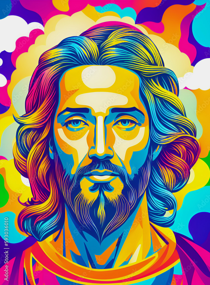 colorful jesus face, create with generative Ai colorful jesus face, create with generative Ai