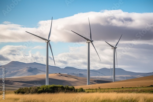 showcasing a renewable energy source  such as a wind farm or solar panels  highlighting the role of clean and renewable energy in mitigating climate change and promoting sustainability - Generative AI