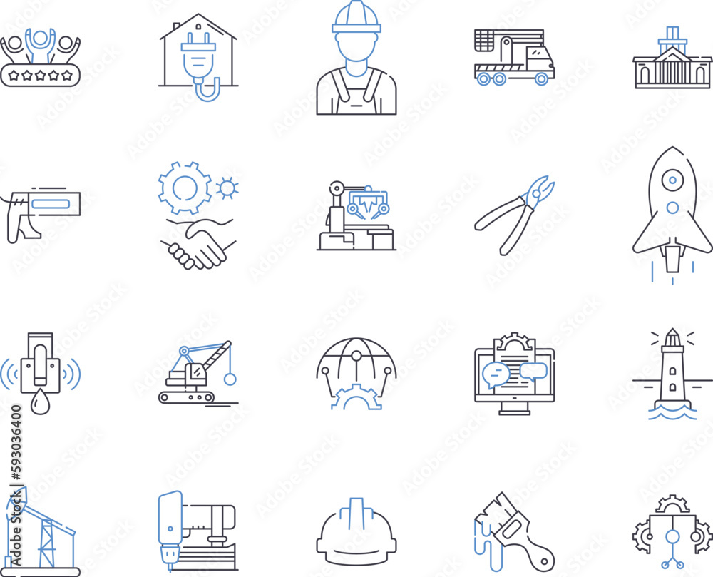 Builder and industry outline icons collection. Builder, Industry, Construction, Development, Foreman, Architect, Contractor vector and illustration concept set. Craftsman, Technician, Site linear Builder and industry outline icons collection. Builder, Industry, Construction, Development, Foreman, Architect, Contractor vector and illustration concept set. Craftsman, Technician, Site linear