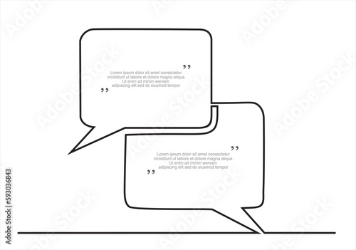Continuous line drawing of rectangular speech bubble, Black and white vector minimalistic linear illustration made of one line