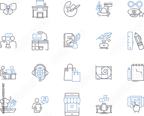 Freelancing outline icons collection. Freelance, Jobs, Contractor, Self-Employment, Gigs, Solopreneur, Outsourcing vector and illustration concept set. Entrepreneurship, Remote, Home-Based linear