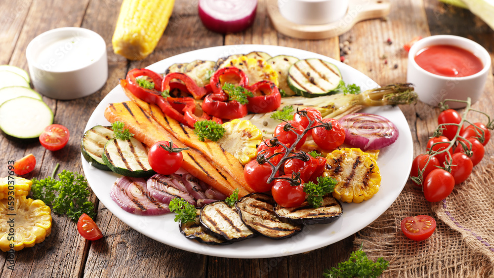 grilled vegetables platter and dipping sauce