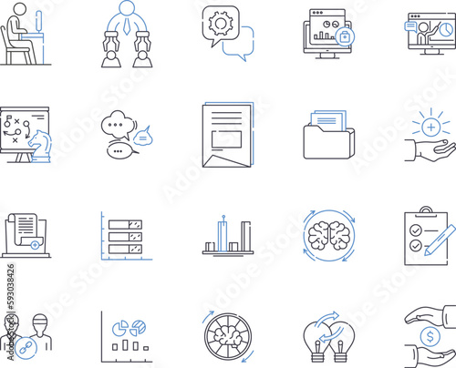 Financial Planning outline icons collection. Investing, Savings, Budgeting, Retirement, Insurance, Stocks, Bonds vector and illustration concept set. Annuities, Hedge Funds, Risk Management linear
