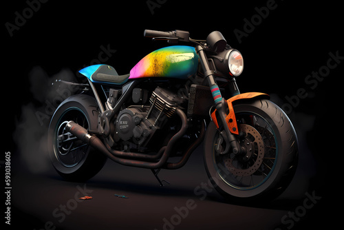 Colorful Motorcycle With Multicolor Smokey Tyres. Created by Generative AI