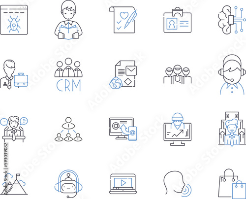 Office career outline icons collection. Office, Career, Administrative, Professional, Manager, Clerk, Executive vector and illustration concept set. Secretary, Accounting, Records linear signs
