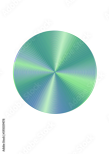 interessante kreisfigur mit vielen konzentrischen ringen und vier strukturierten sektoren in den farben blau und grün schillernd, modern art, 