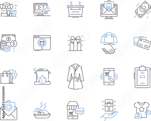 Store and meal outline icons collection. store, meal, restaurant, bistro, cafe, diner, brasserie vector and illustration concept set. trattoria, pub, bar linear signs