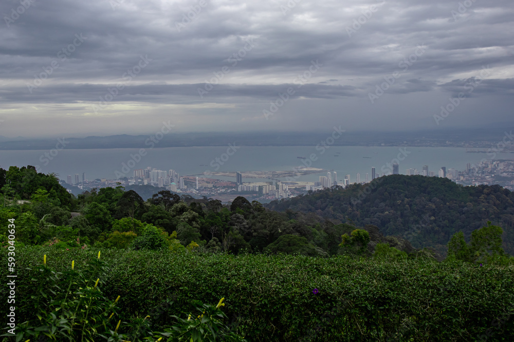 Scenic landscape view from the hill peak of Pulau Pinang, Malaysia