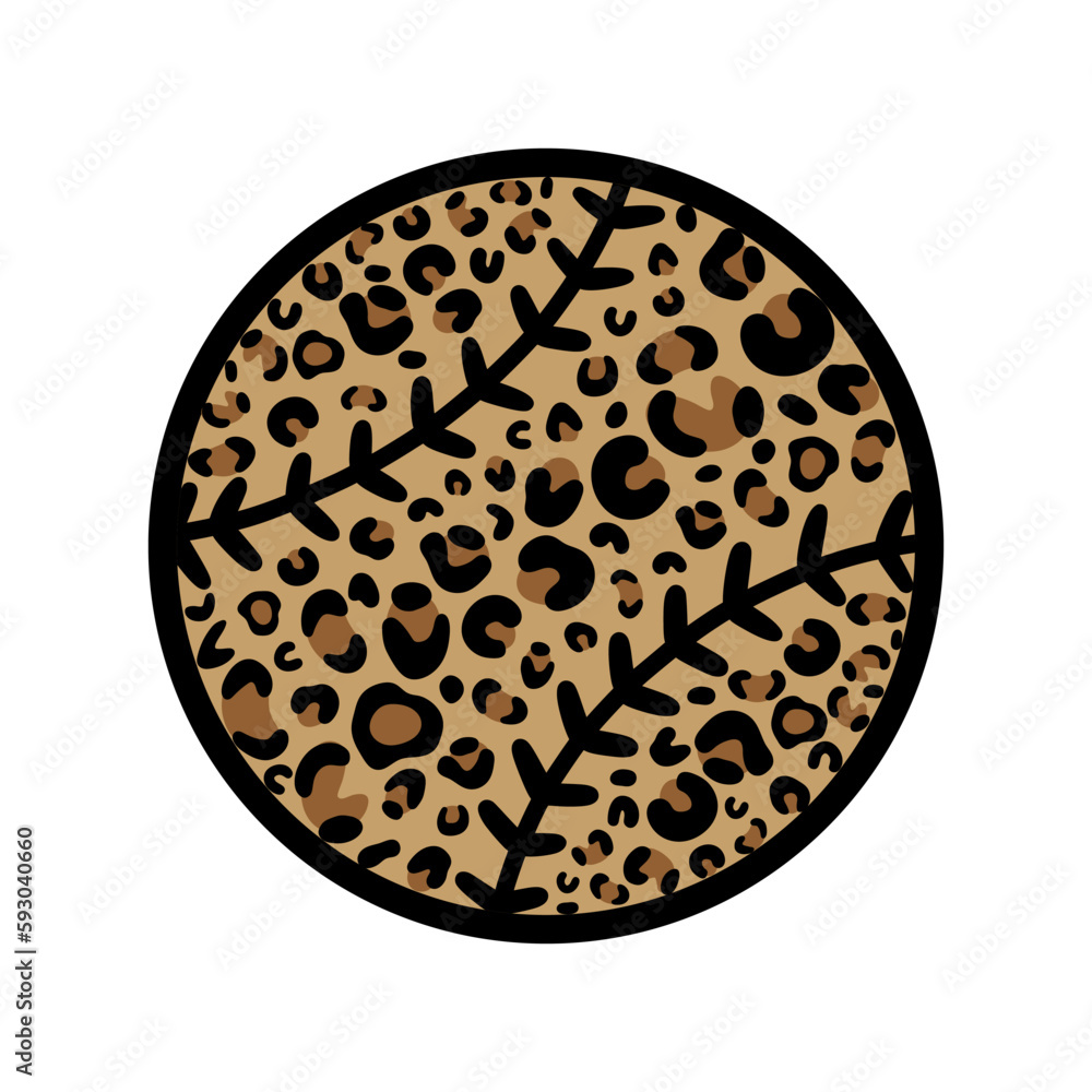 Leopard print and baseball. Softball lovers. Sports design. Vector illustration. Isolated on white background. Good for posters, t shirts, postcards.