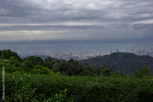 Scenic landscape view from the hill peak of Pulau Pinang, Malaysia