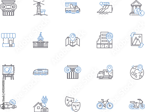 City outline icons collection. Town, Metropolis, Urban, Municipality, Settlement, Population, Isolated vector and illustration concept set. Community, Area, Abode linear signs