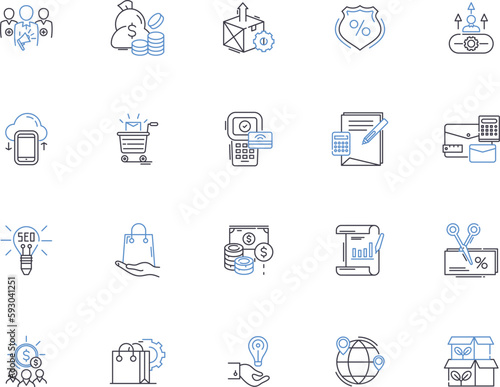 Market outline icons collection. market, trading, stocks, commodities, investing, retail, selling vector and illustration concept set. consumers, demand, supply linear signs