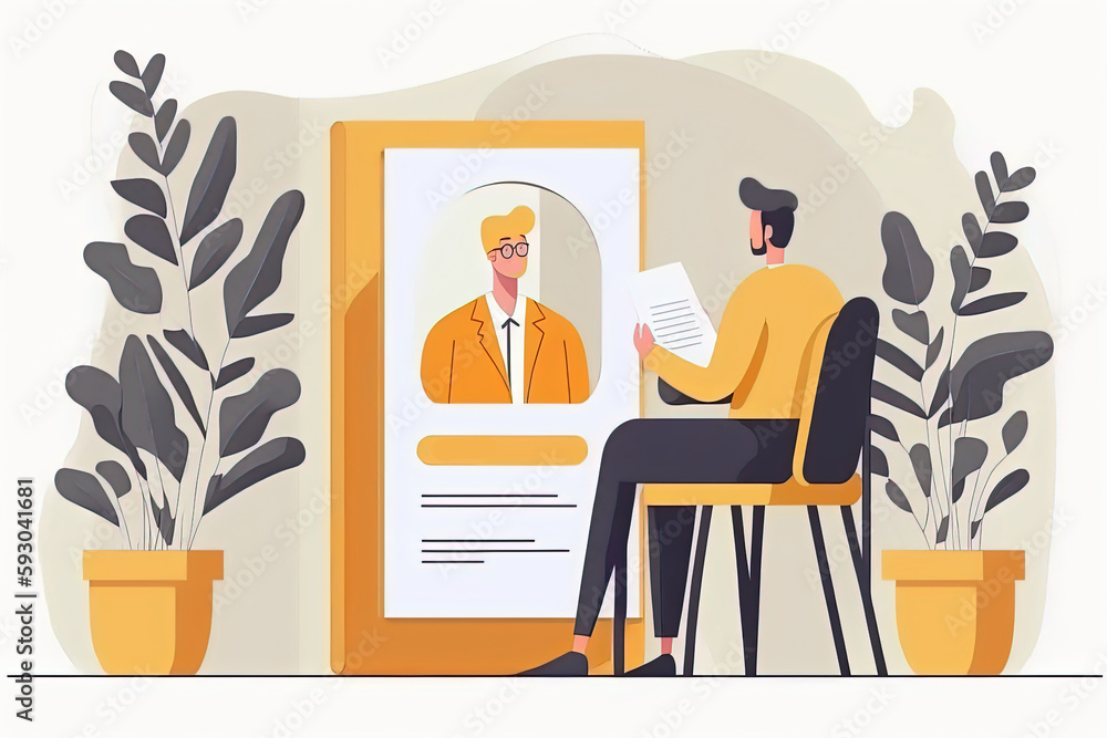 HR checking information about new qualified and experienced candidates for vacancies at office. Flat cartoon illustration generative AI