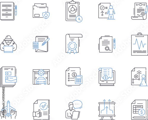 Insurance and law outline icons collection. Insurance, Law, Coverage, Liability, Claims, Risk, Fraud vector and illustration concept set. Legal, Regulation, Benefits linear signs