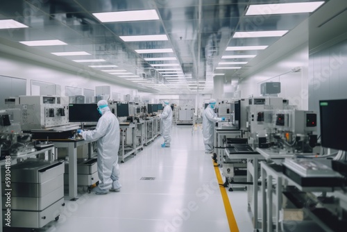 state-of-the-art semiconductor fabrication facility, highlighting the cutting-edge technology and precision involved in semiconductor production - Generative AI
