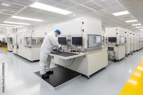 state-of-the-art semiconductor fabrication facility, highlighting the cutting-edge technology and precision involved in semiconductor production - Generative AI