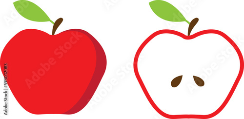 Red apple  whole and cut fruit. Vector illustration