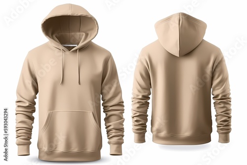 Beige hoodie template. Hoodie sweatshirt long sleeve, hoody for design mockup for print, isolated on white background. Generative Ai.