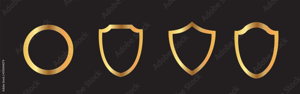 Vector of the set of gold shields icons isolated on the black background Vector of the set of gold shields icons isolated on the black background