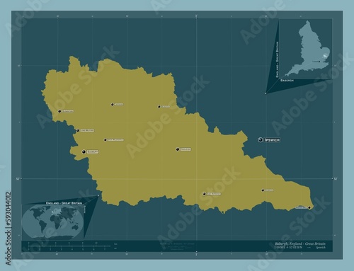 Babergh, England - Great Britain. Solid. Labelled points of cities photo