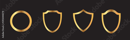 Vector of the set of gold shields icons isolated on the black background